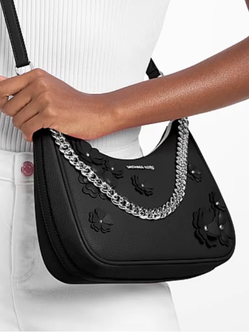 Michael Kors Jet Set Travel Floral Embellished Crossbody Shoulder Bag Black